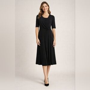 Chaus Black Stretchy Midi Dress Size Small Office Wear Teacher Modest